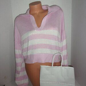 PINK Victoria's Secret Pink & White Crop Sweater